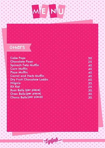 Sylph Chocolates menu 