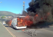 The hearse that caught fire in Paarl, Western Cape, on December 5 2020.