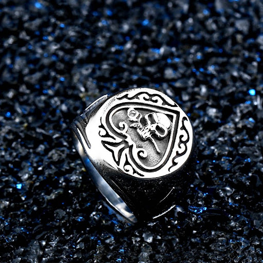 Title 1, Black Heart Vintage Stainless Steel Ring. Styli...