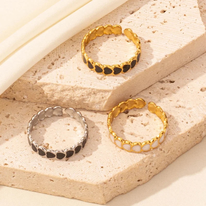Bague Ouverte pour Femme en Acier Inoxydable, Niche Cœur Huile Coulante, un bijou élégant et tendance