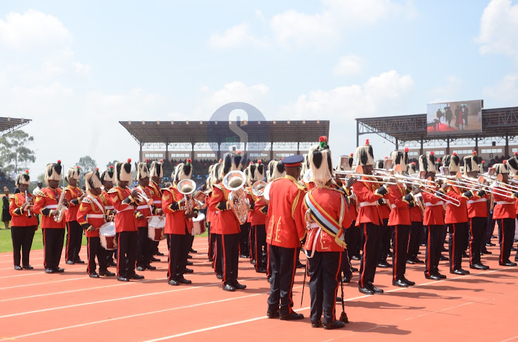 Army men matching during the KDF change of guard ceremony at Ulinzi Sports Complex in Langata where outgoing CDF general Robert Kibochi will be handing power to CDF designate general Francis Ogolla on Friday, May 5 2023.