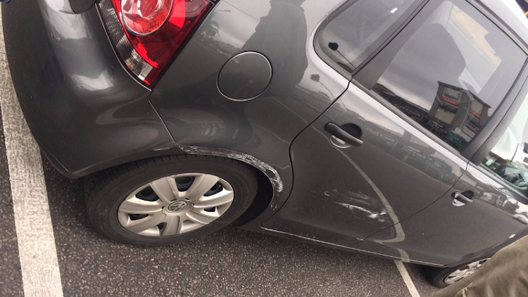 Precious Dinake’s car was damaged in the incident.
