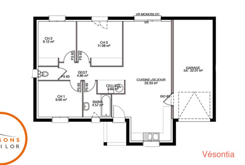  Vente Terrain + Maison - Terrain : 1 000m² - Maison : 72m² à Villeneuve-d'Aval (39600) 