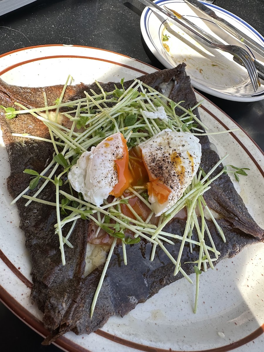 GF buckwheat galette with ham gruyere and egg - so delish