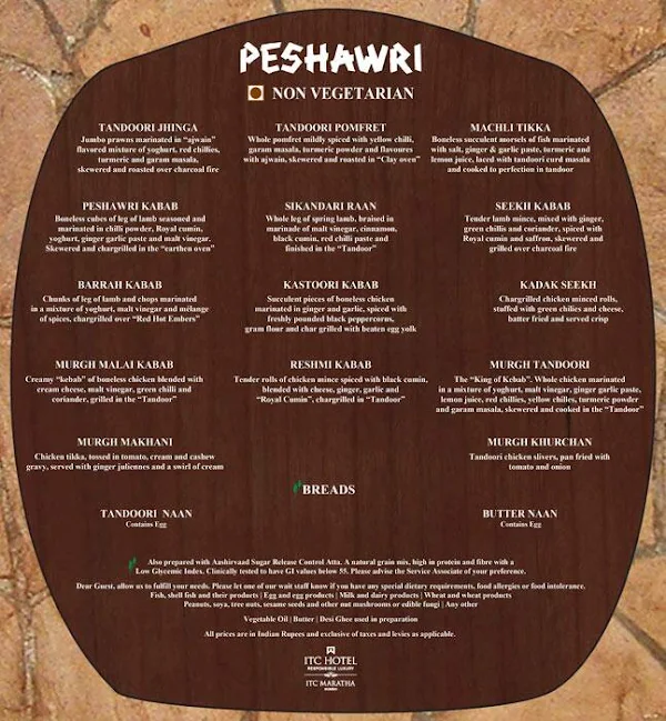 Peshawri - ITC Maratha menu 