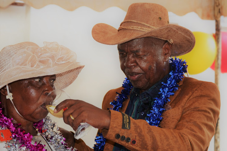 Stellamaris Martha and Josphat Mulyungi share a glass of wine as they celebrated 50 years of marriage.