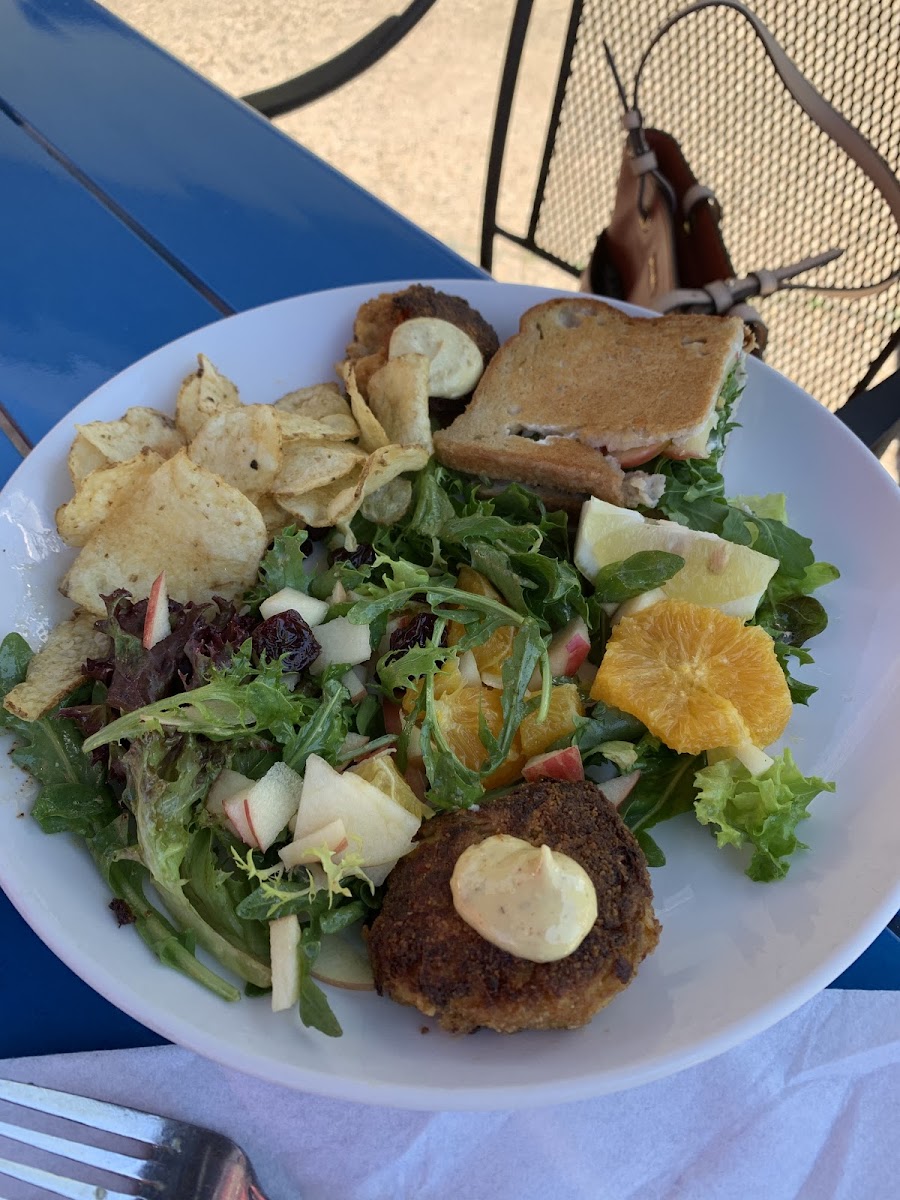 Split the crab cakes and the apple & turkey sandwich with my date. Both were gluten free and dairy free (has goats milk, no cows milk)