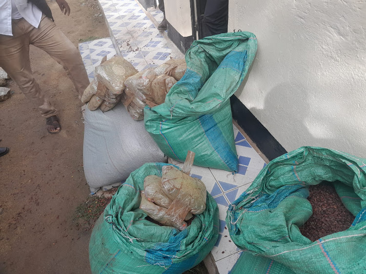 The seized narcotics in sacks of beans in Moyale on May 6, 2024- DCI