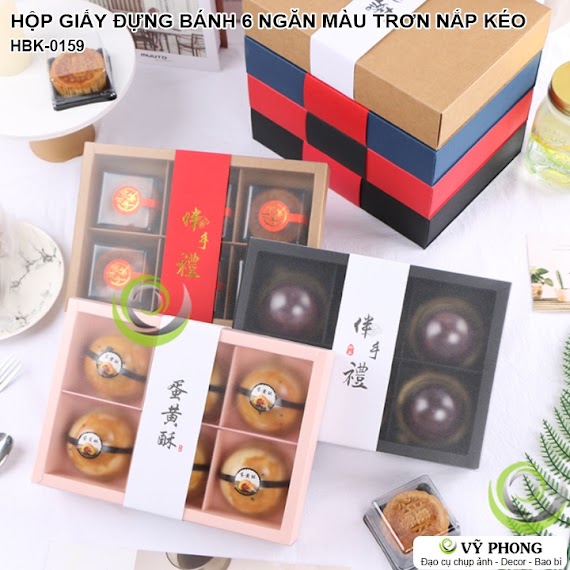 Hộp Giấy 6 Ngăn Nắp Kéo Màu Trơn Hộp Kraft Đựng Bánh Kẹo Quà Tặng Lễ Tết Trung Thu Hbk - 0159