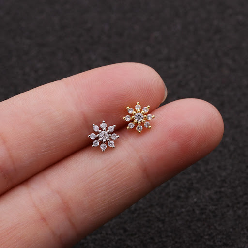Title 1, Zircon Flower Stainless Steel Earrings Jewelry ...