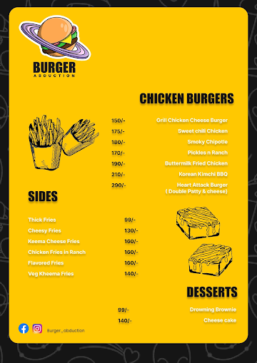 Burger Abduction menu 