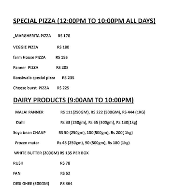 Bansiwala Sweets menu 