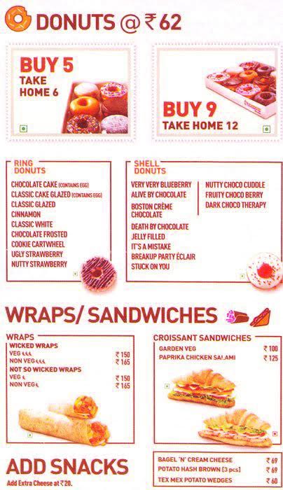 Menu Of Dunkin Donuts Dlf Cyber City Gurgaon Magicpin