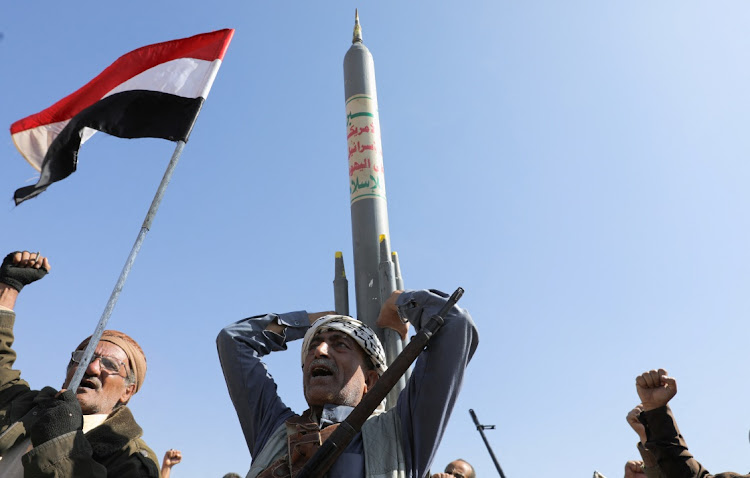 A Houthi follower carries a mock rocket during a parade in solidarity with the Palestinians in the Gaza Strip and to show support to Houthi strikes on ships in the Red Sea and the Gulf of Aden, in Sanaa, Yemen, in this January 29 2024 file photo. Picture: KHALED ABDULLAH/REUTERS