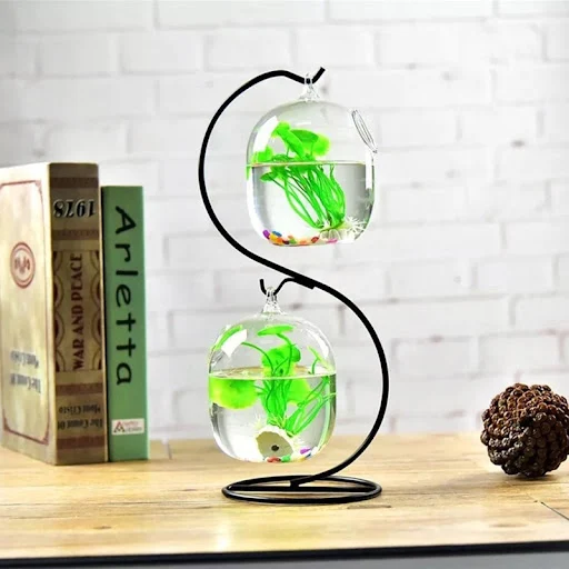 Suspended Transparent Hanging Glass Fish for Tank Bottle Aquarium Flower Plant Vase Flower Vase for Home Decora B03E