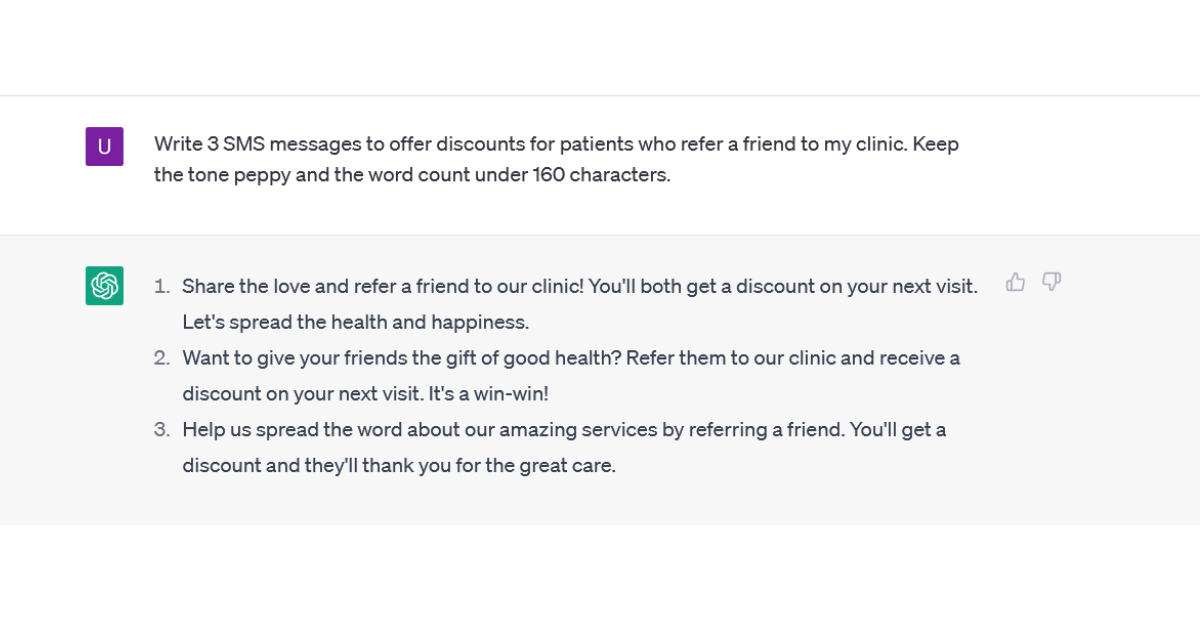 chatgpt prompt and response to offer discounts for referrals