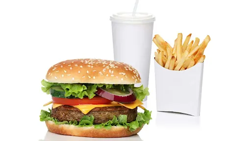 Paneer Burger With French Fries And Cold Coffee