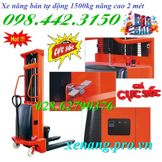 Xe nâng bán tự động 1.5 tấn cao 2 mét 