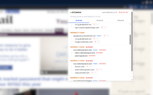InControl - Block URLs, Sneaky Redirects & Background Requests screenshot 1