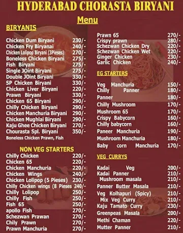 Hyderabad Chorasta Biryani menu 