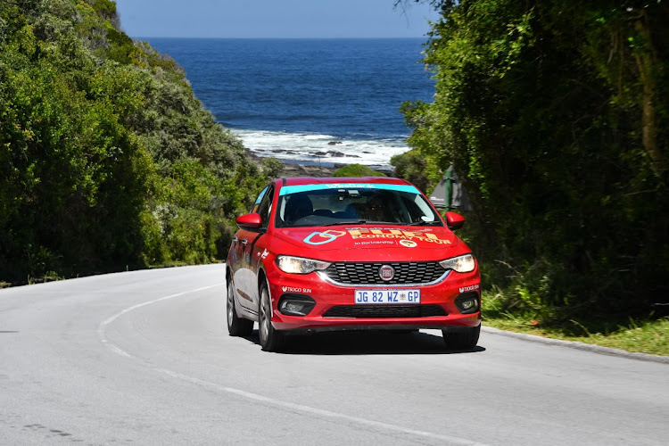 Brenwin Naidu and Bruce Fraser in their Fiat Tipo 1.3 MultiJet Diesel Easy.