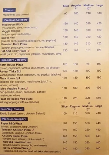 34 Pizza House menu 