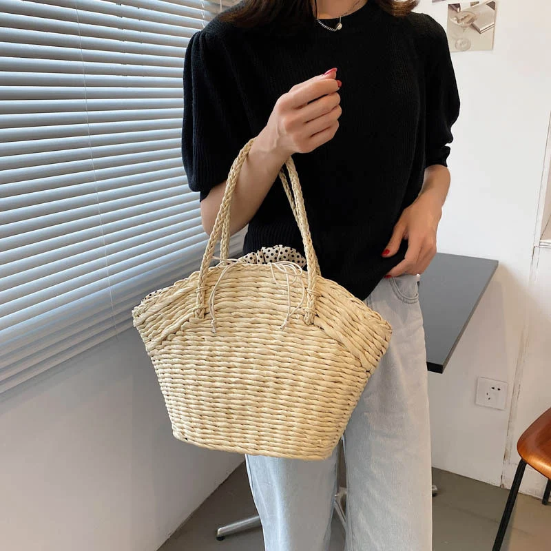 Title 2, Geweven rattan strandtas voor vakantie, stro ge...