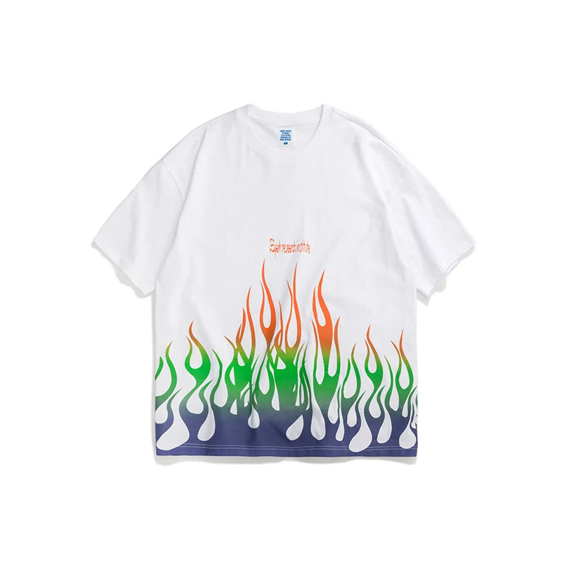 Men's Spring And Summer New Personality Flame Printing Men's Short-Sleeved T-Shir