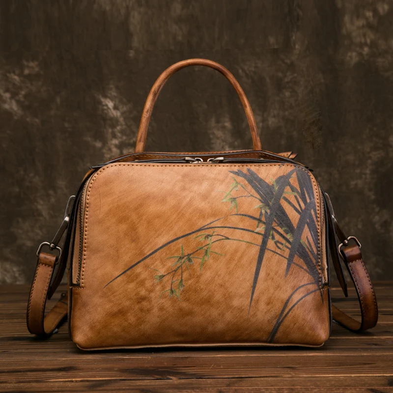 Retro female bag crafted from first layer cowhide, offering a stylish and durable accessory perfect for everyday use, bl