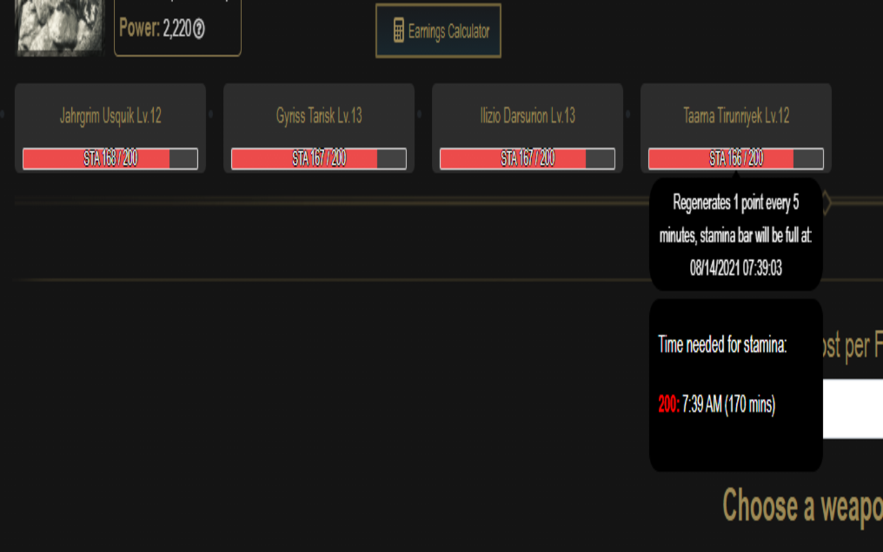 Kadaley CB Stamina Calculator Preview image 1