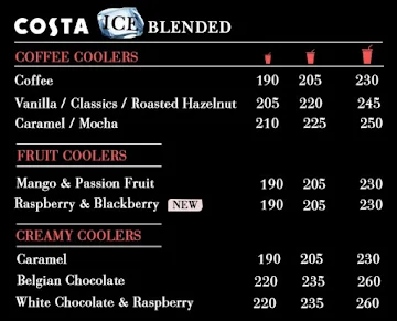 Costa Coffee menu 