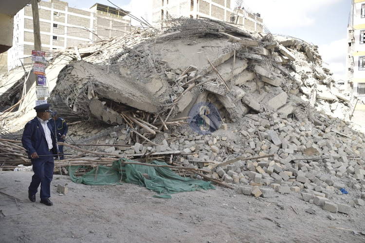 Debris of the six-storey building under construction that collapsed Monday morning around 12am - 2am in Mirema along Thika Road, Nairobi on September 25, 2023