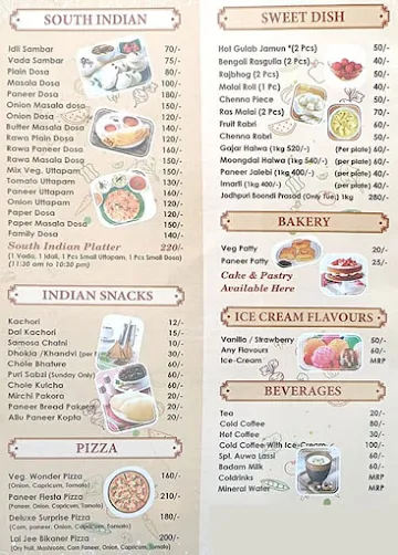 New Bikaner Sweets menu 