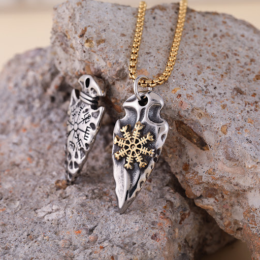Title 3, Viking Triangle Shield Compass Pendant Necklace...