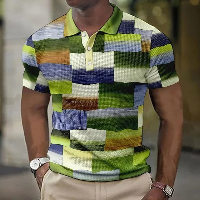 Heren Casual T-shirt met ruitpatroon en korte mouwen. Comfortabel en stijlvol voor een ontspannen look, perfect voor de zomer.