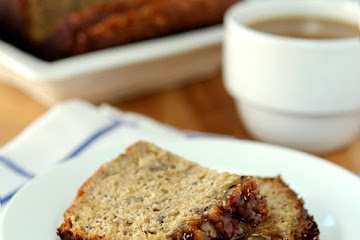 Banana Bread with Pecans and Toffee Glaze