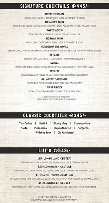 My Bar Headquarters menu 