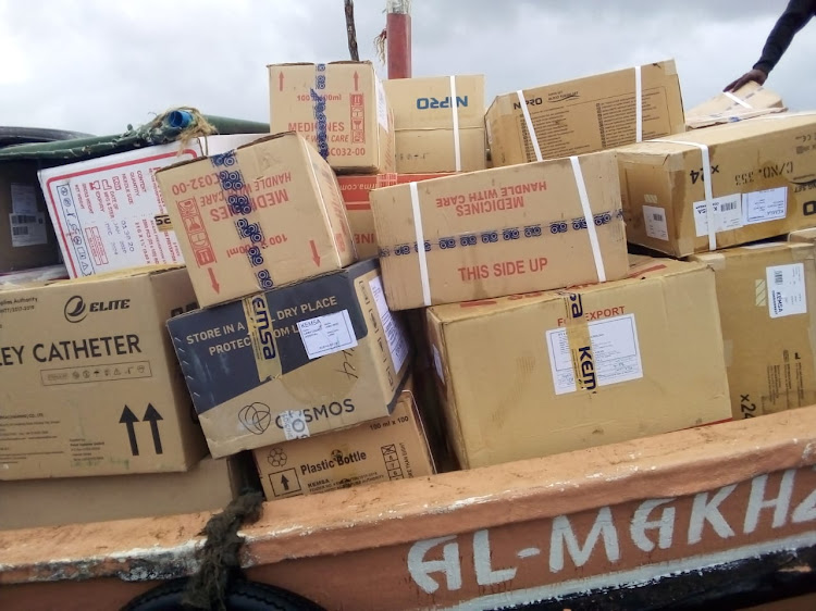 The consignment of drugs when they arrived in Lamu on Wednesday.