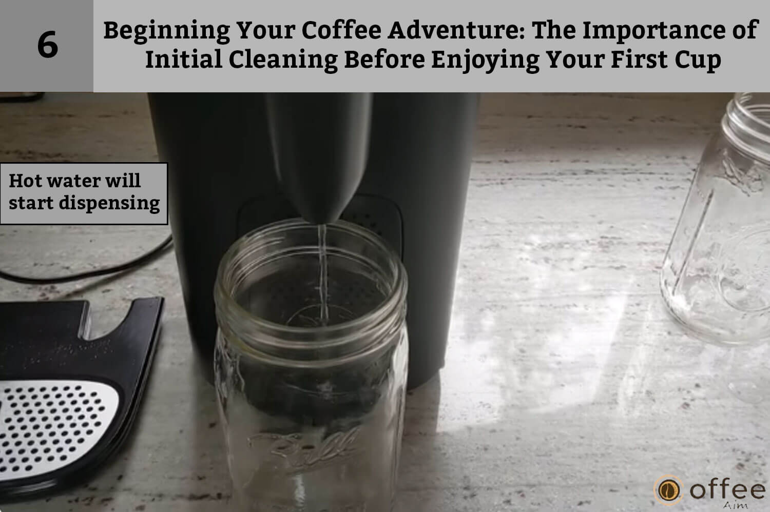 This image details the process of "hot water will start dispensing" in the article "Beginning Your Coffee Adventure: How to Connect Nespresso Vertuo Creatista Machine."