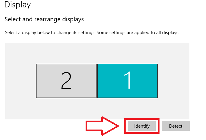 A screenshot of Display settings in Windows with "Identify" highlighted
