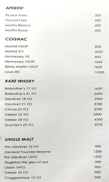 Lobby Lounge - Sheraton Grand Brigade Gateway menu 