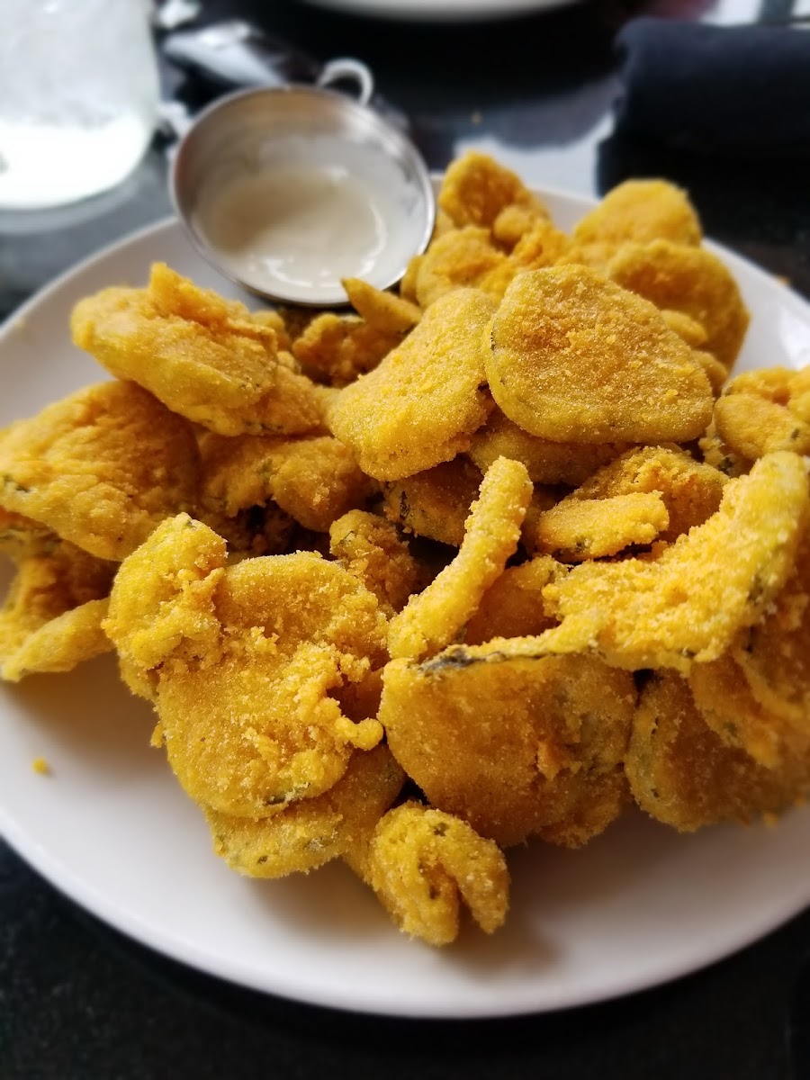 Gluten-Free Fried Pickles at Rev Cafe