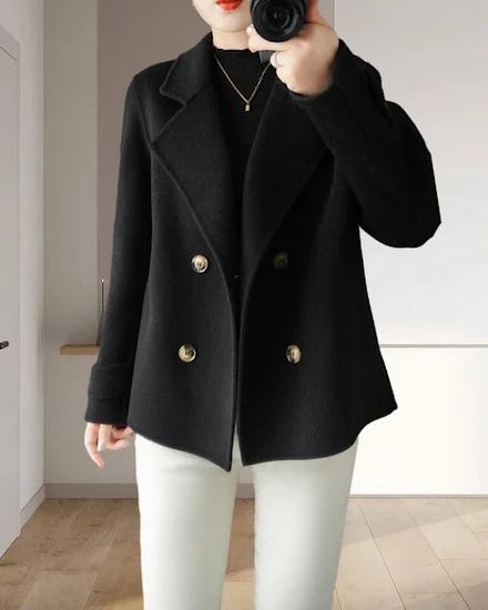 Women Long-sleeved Jacket Elegant Double-breasted Woolen ... - 2