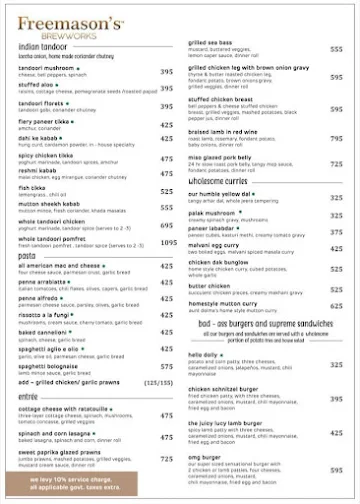 Freemason's Brewworks menu 