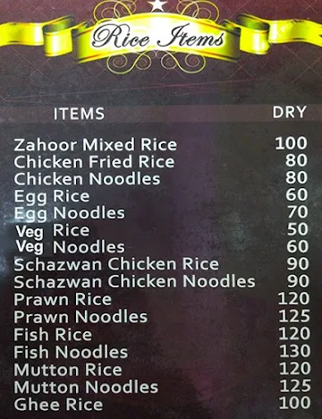 Zahoor Briyani & Fast Food Centre menu 