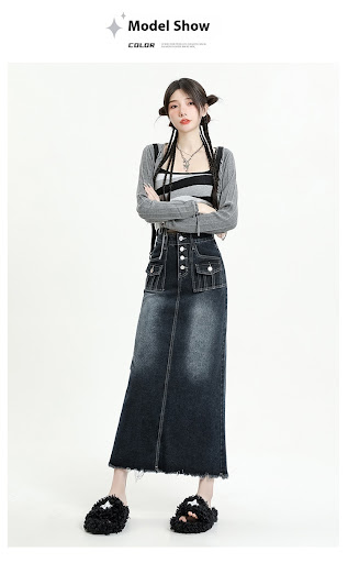 Title 6, Womens Fur Edge Retro Denim Skirt – a stylish ...