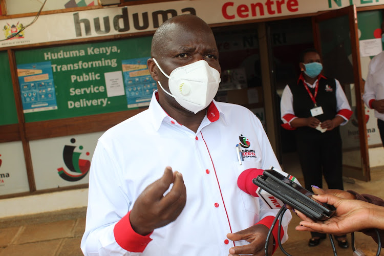 Huduma Kenya CEO James Buyekane when he visited Nyeri Huduma Centre on Tuesday.