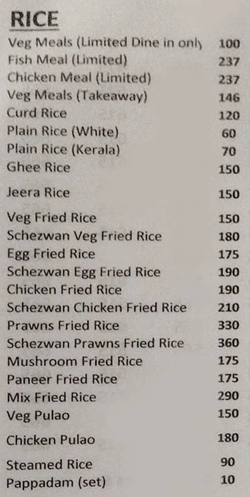 Kumarakom menu 