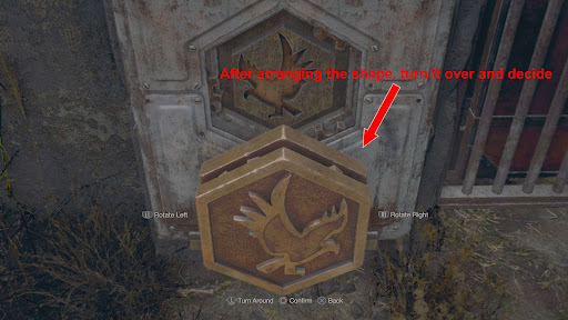 Go back to the door in front of the Merchant and insert the crest