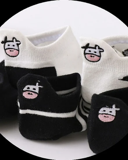 Apparel Accessories Keep Warm Cartoon Cow Boat Socks Sock... - 2